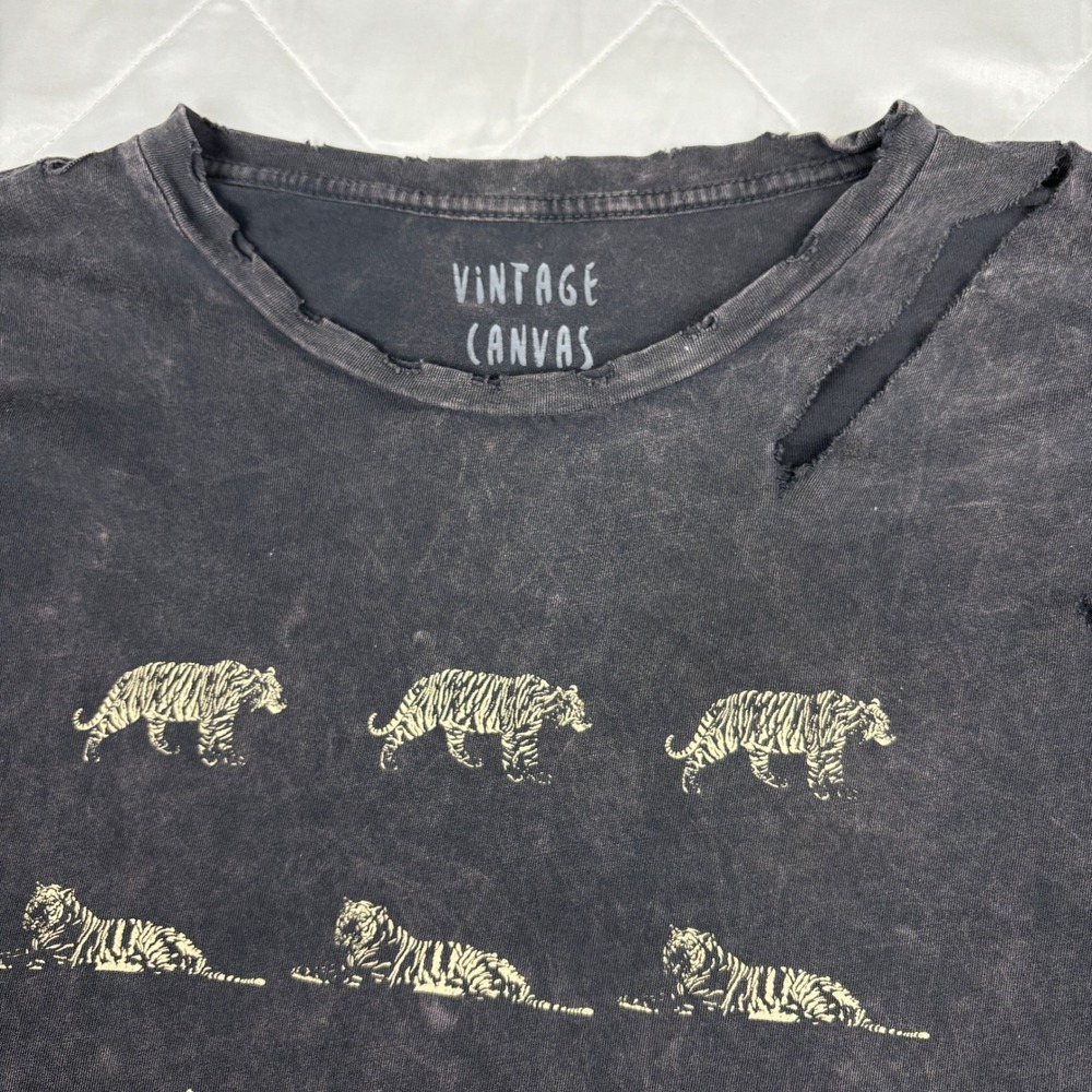 Vintage Canvas Distressed Tiger Graphic Tee Small Acid Wash Grunge‎ Goth - Picture 5 of 11
